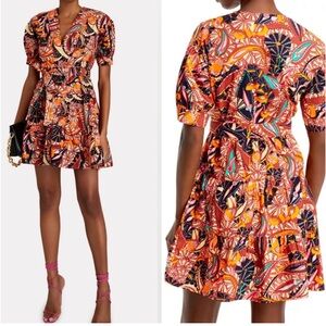 ALC Carey Orange V Neck Printed Short Sleeve Cotton mini dress size 4
